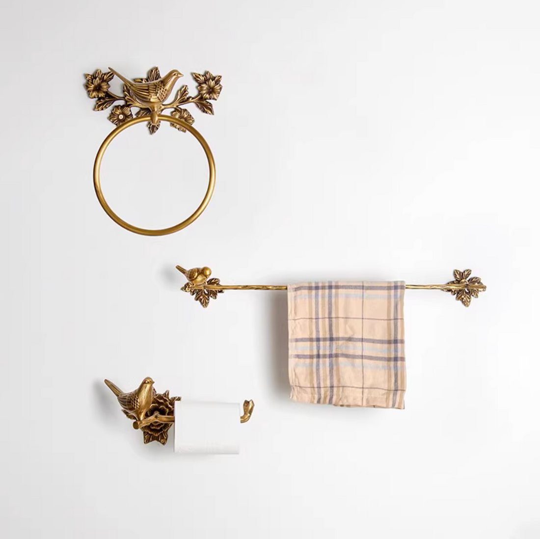 Brass Bird Bathroom Set - towel racks - Toilet Paper Holder