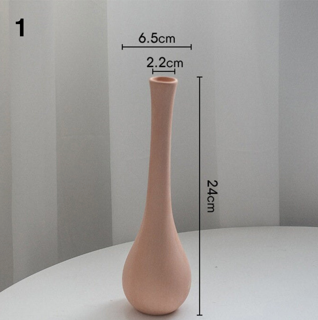 Pale pink ceramic vase, 24cm tall, Nordic minimalist decorative vase for single flower arrangements.