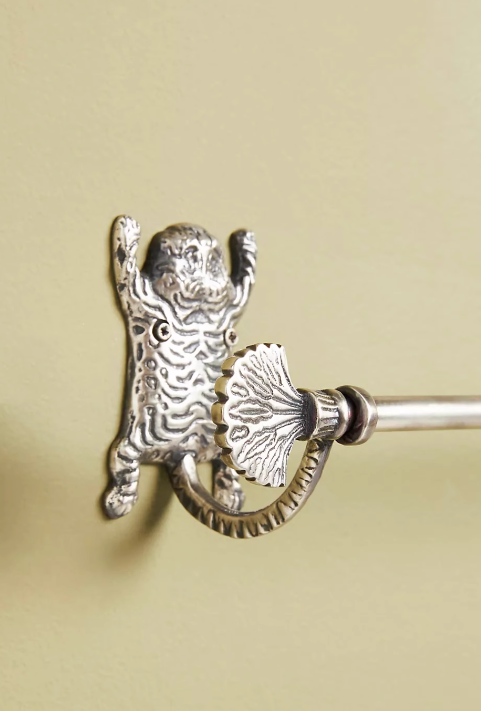 Silver tiger-shaped bathroom accessory holder, part of the Gold Tiger-Inspired Bathroom Accessories Set.