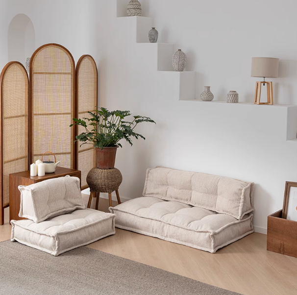 Modern Beige Fabric Modular Sofa: a stylish, comfortable living room furniture set.