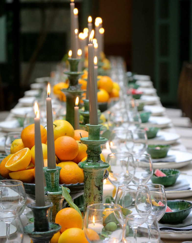 Rustic Green Glazed Ceramic Candlestick Holder - Tamegroute Style Pottery - Mid Century Modern Table Centerpiece (Handmade Reproduction)