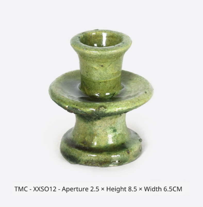 Rustic Green Glazed Ceramic Candlestick Holder - Tamegroute Style Pottery - Mid Century Modern Table Centerpiece (Handmade Reproduction)