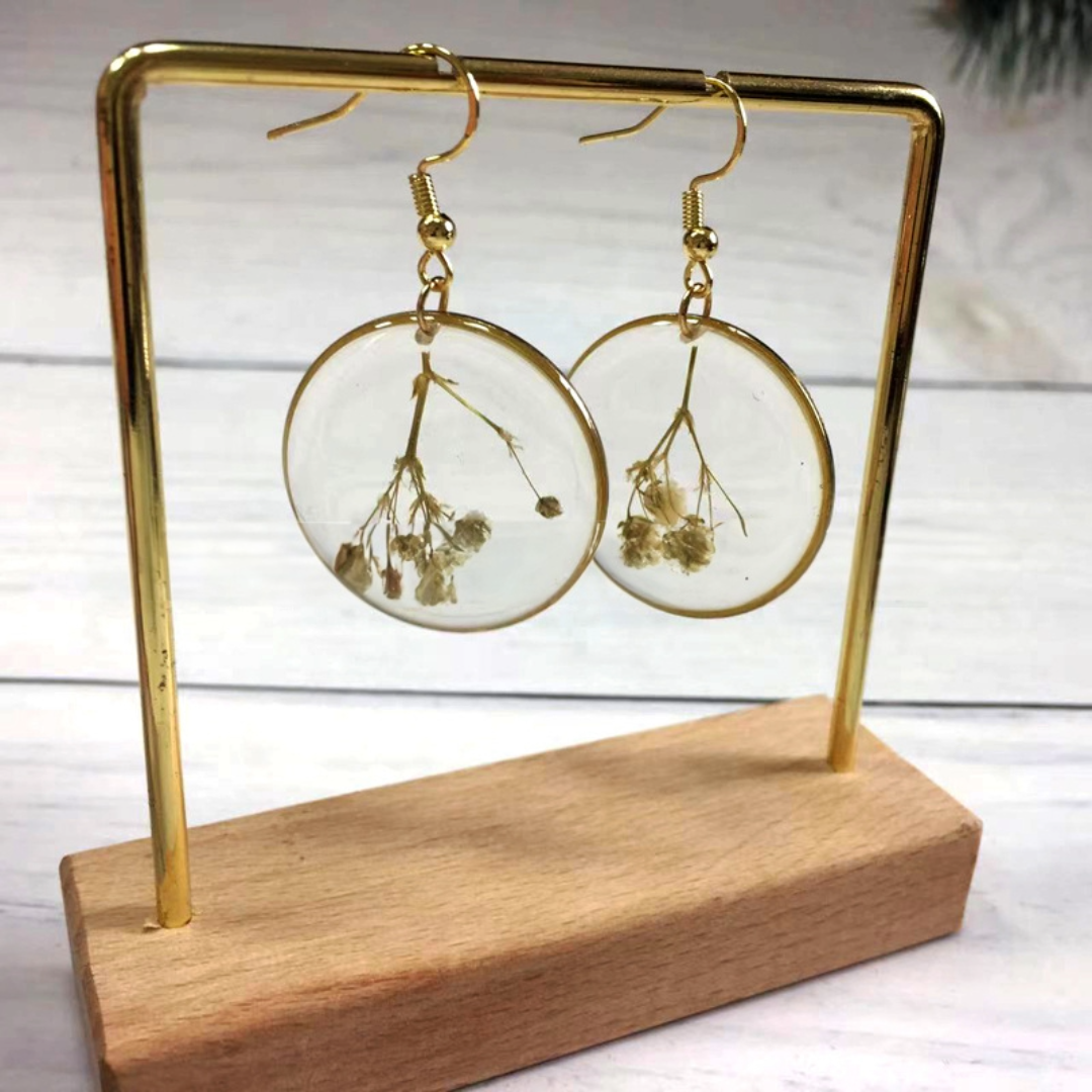 Pressed Flower Earrings With Gold Plated Accents