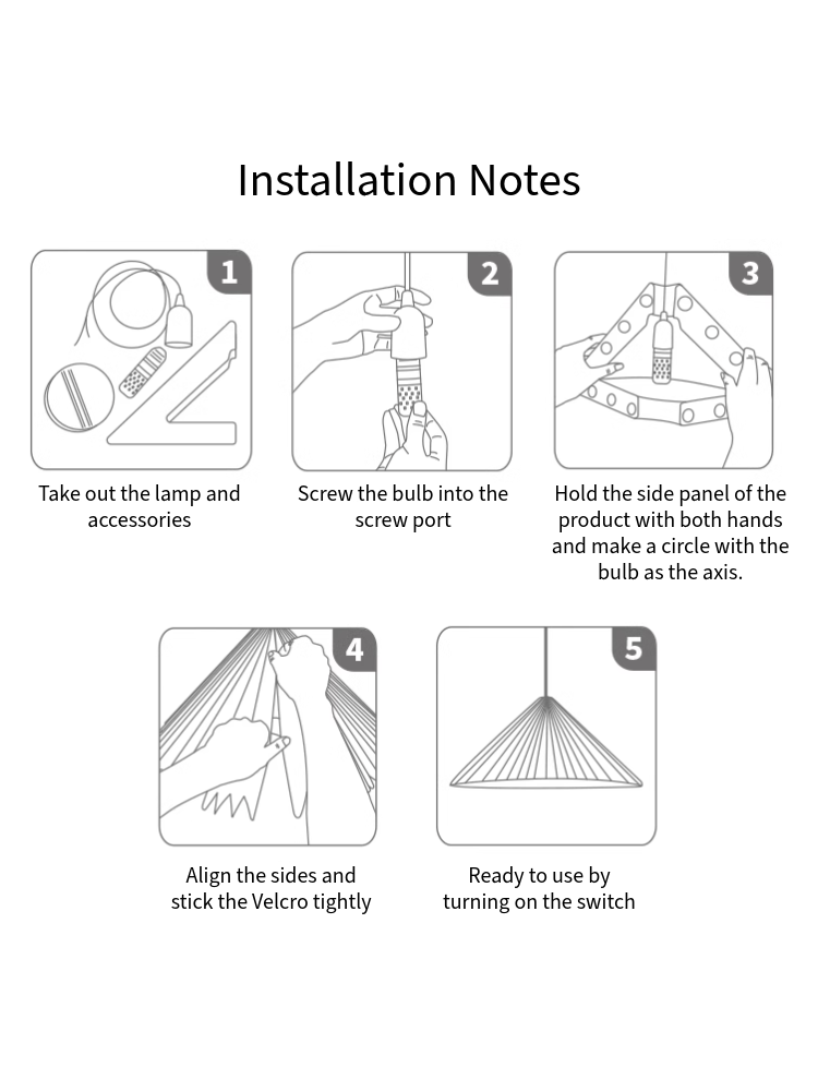 Geometric Origami Paper Lampshade installation guide: 5 steps from unpacking to ready-to-use lighting.