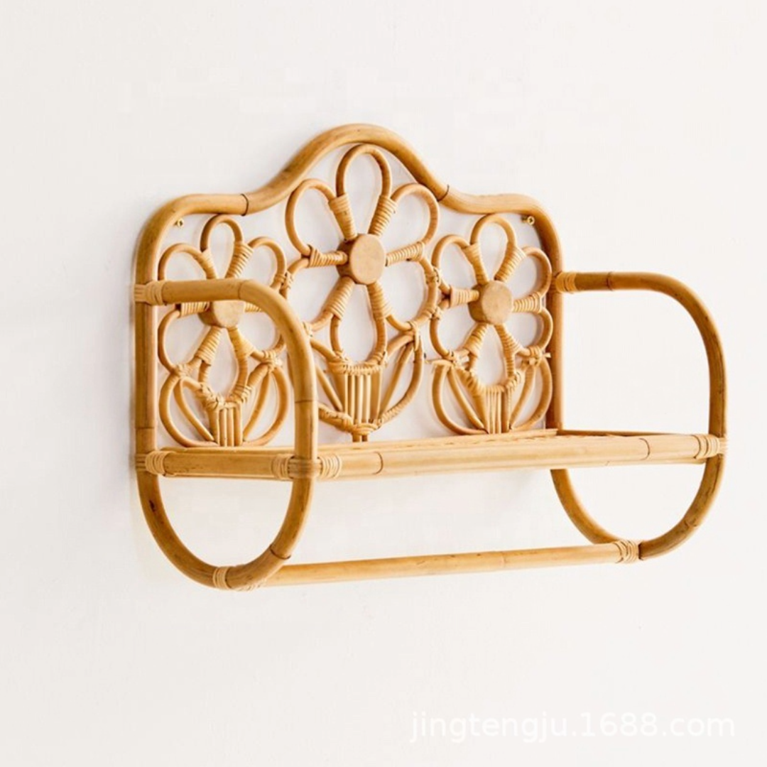 Rattan Wall Shelf With Flower Pattern