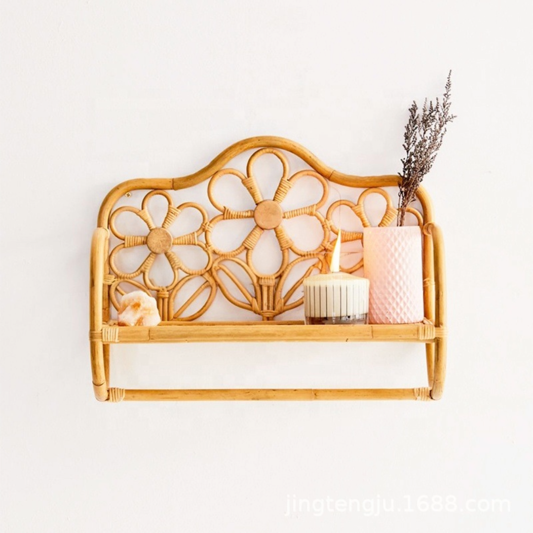 Rattan Wall Shelf With Flower Pattern