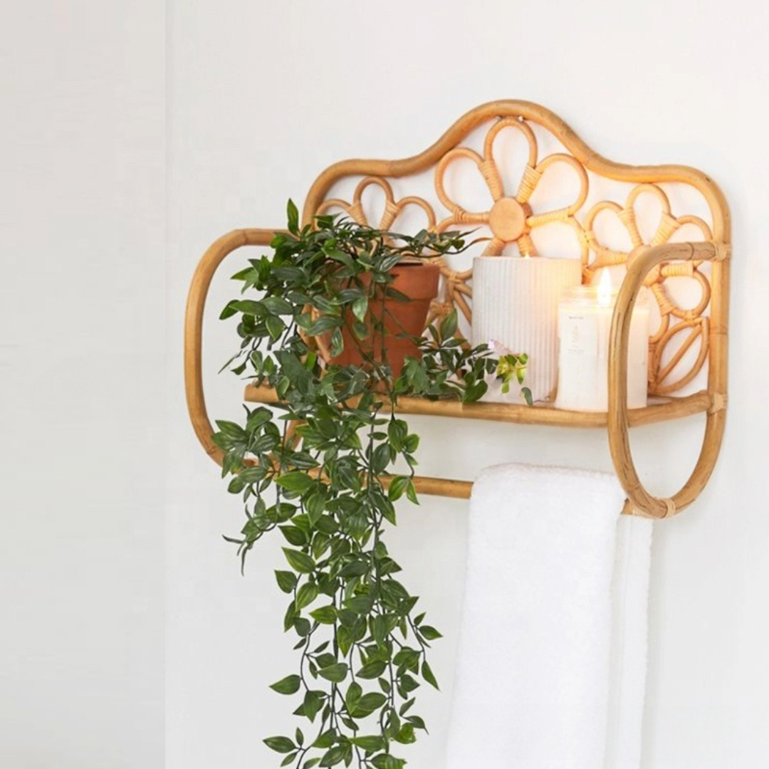 Rattan Wall Shelf With Flower Pattern