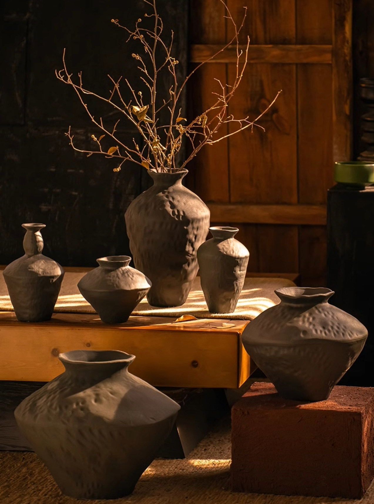 Ceramic Black Vase, Irregular Flower Vase