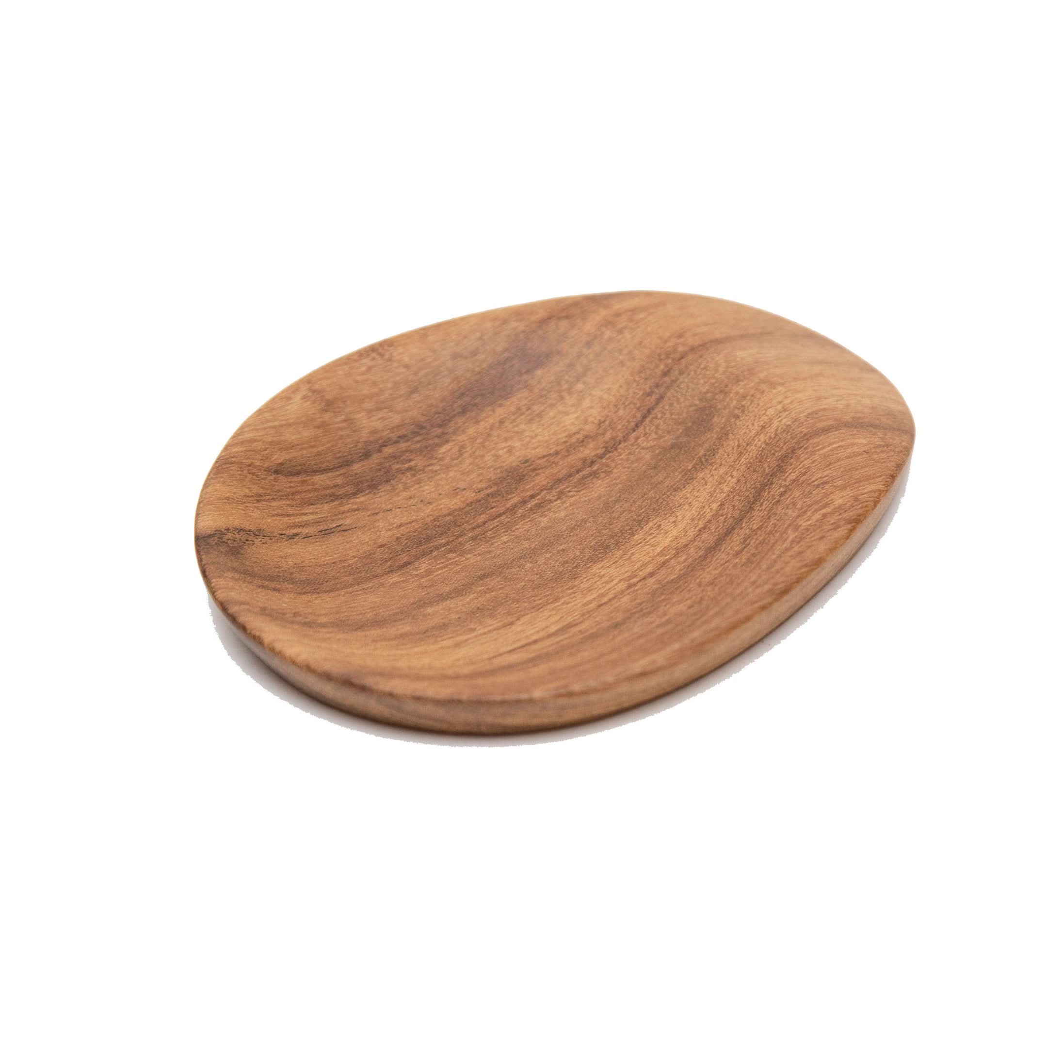 Hand carved wood spoon rest by Upavim Crafts, natural wood with wavy grain detail.