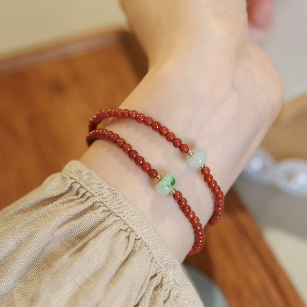 Jade Bracelet With Red Beads