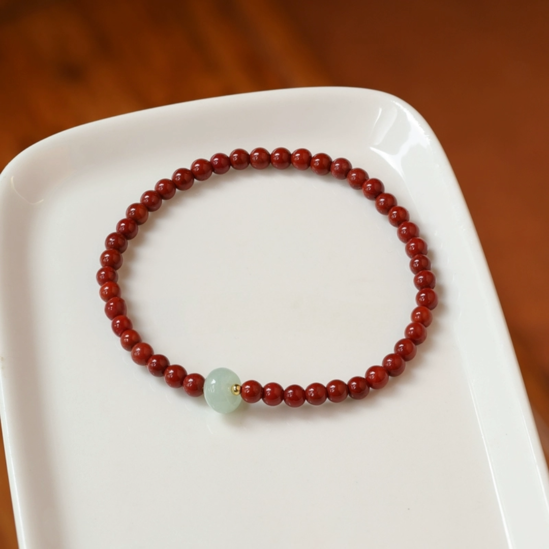 Jade Bracelet With Red Beads