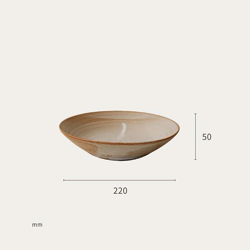 Brown clay handmade tableware bowl, 220mm wide, 50mm high