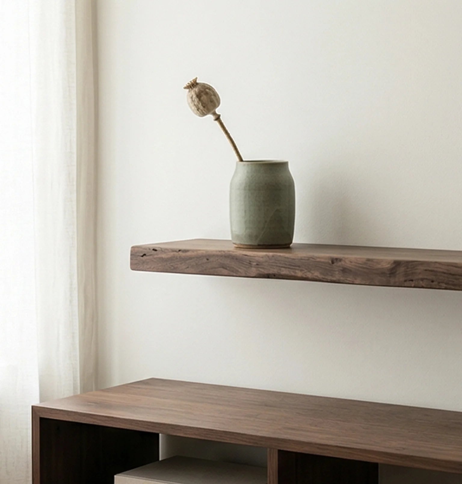 Rustic Solid Wood Floating Shelves for Home Decor — lifestyle dining or shelf scene with natural props