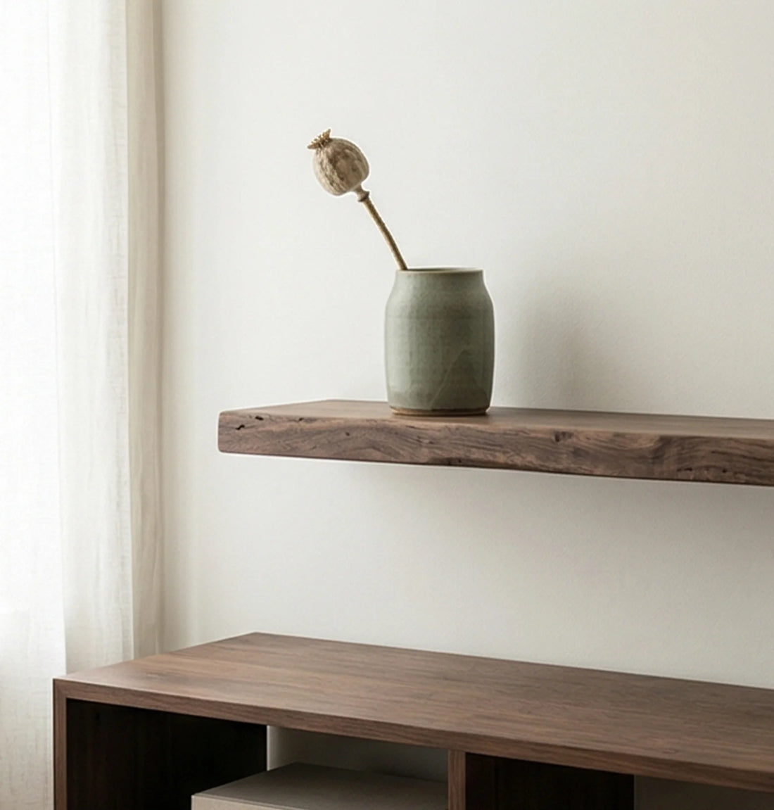 Rustic Solid Wood Floating Shelves for Home Decor — lifestyle dining or shelf scene with natural props