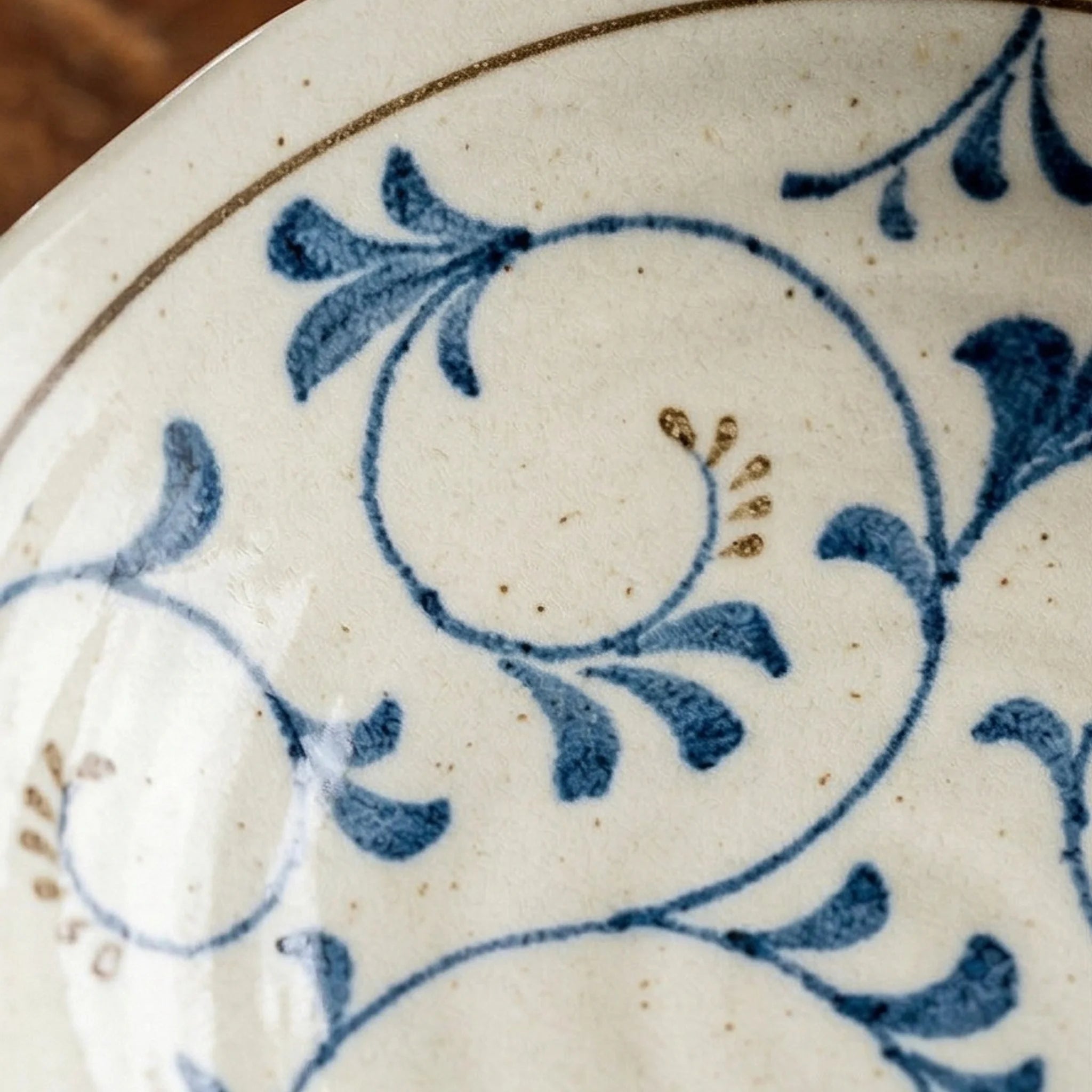 Japanese Style Jin Tang Cao Ceramic Dinnerware Set - Underglaze Blue Pattern — macro close-up of ceramic glaze texture and finish