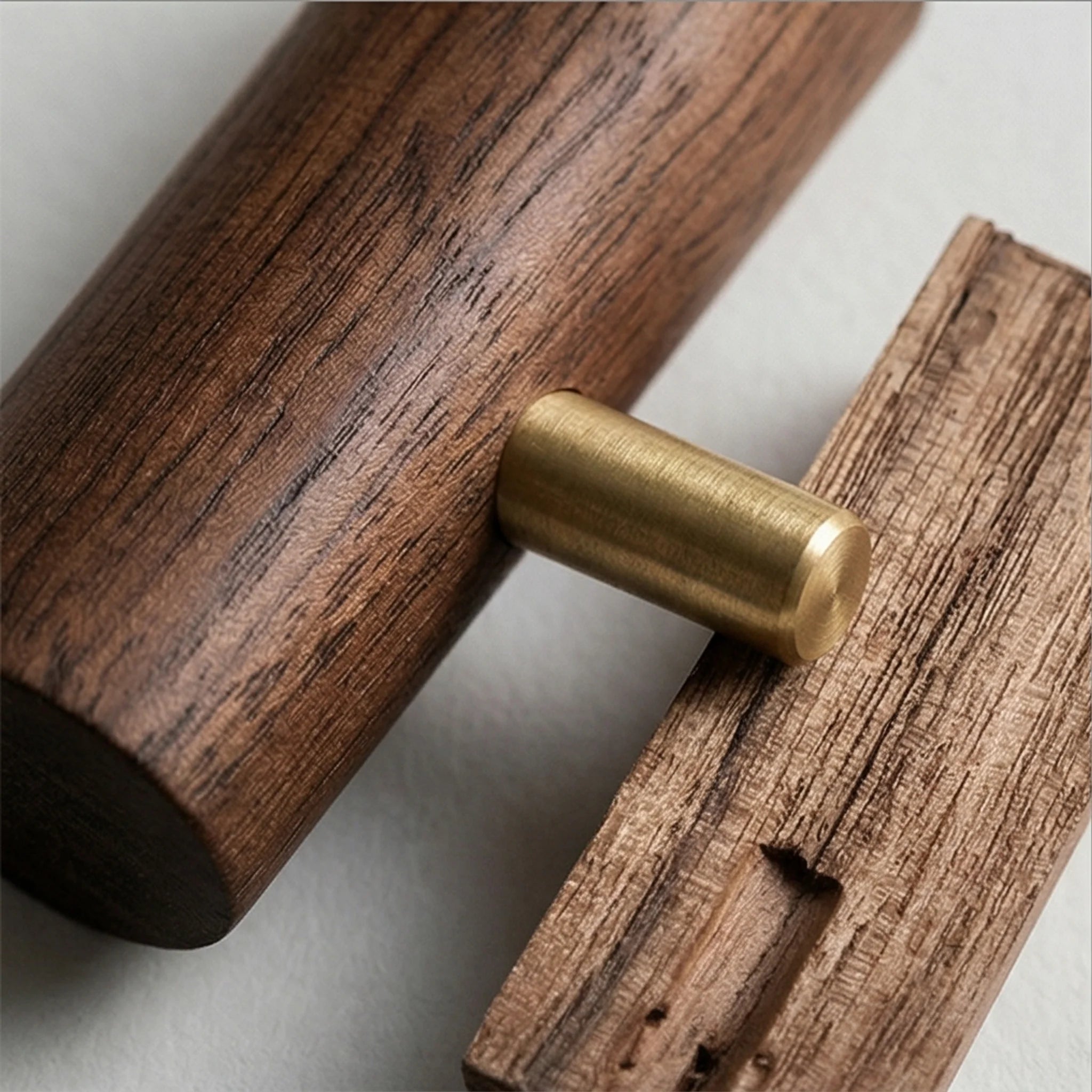 Solid Wood Walnut Wall Hook with Brass Peg for Headphone or Coat Hanging — macro close-up of ceramic glaze texture and finish