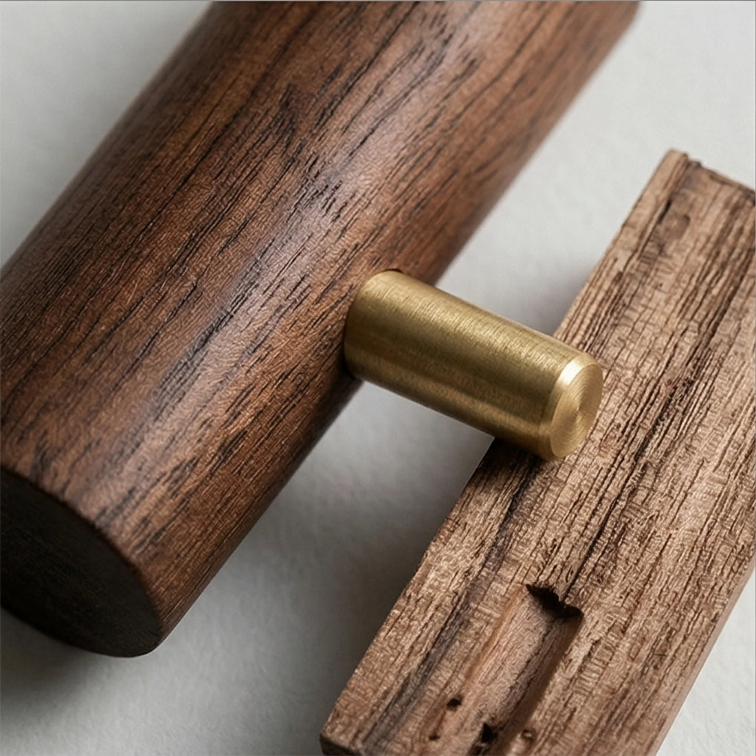 Solid Wood Walnut Wall Hook with Brass Peg for Headphone or Coat Hanging — macro close-up of ceramic glaze texture and finish