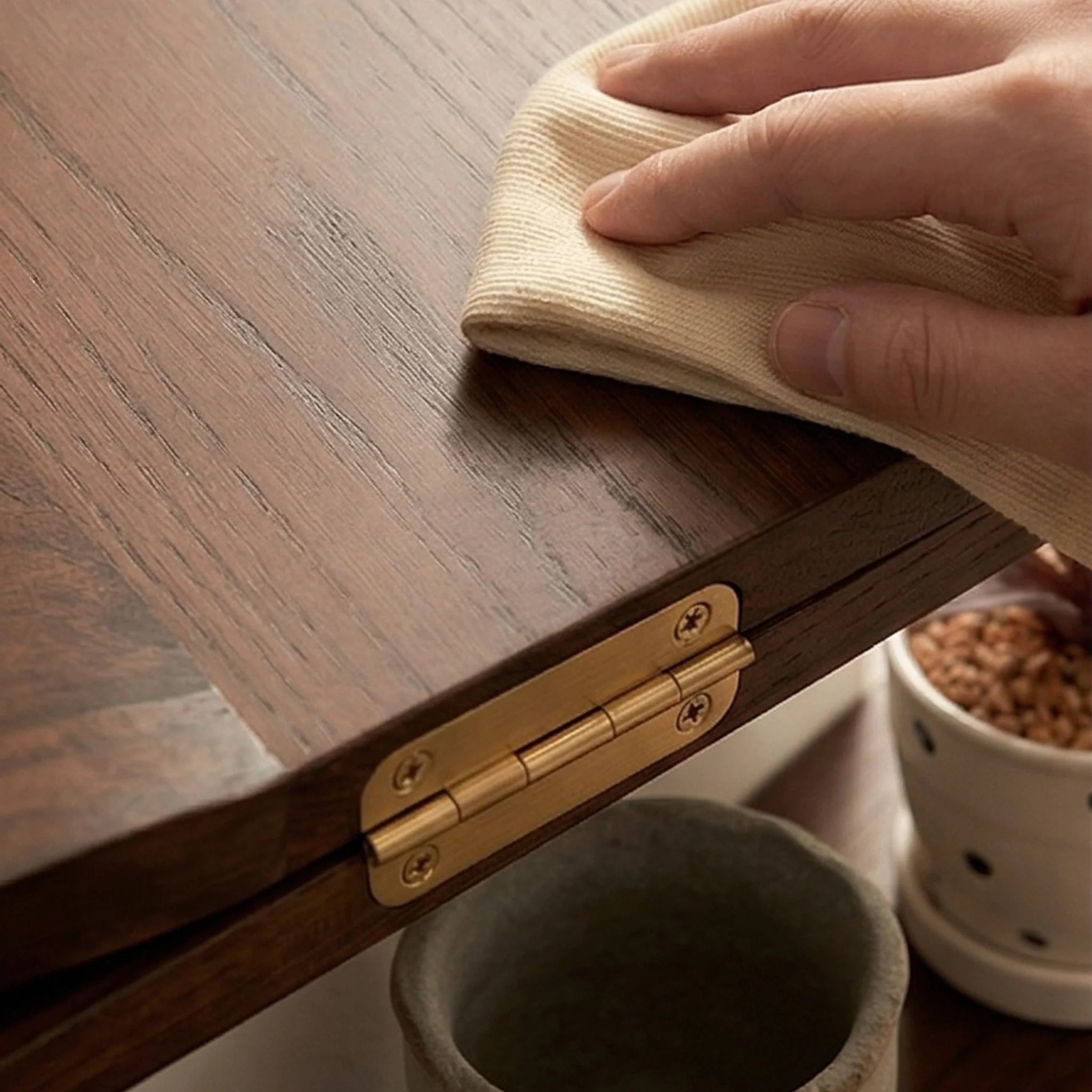 Solid Wood Corner Shelf L-Shaped Rotatable Wall Mounted Storage Rack — macro close-up of ceramic glaze texture and finish