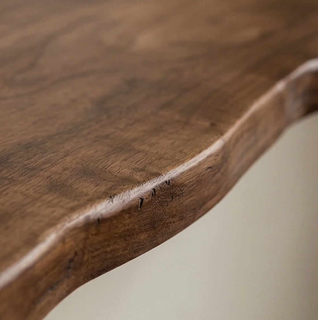 Solid Wood Floating Wall Shelf with Natural Irregular Edge — macro close-up of material texture and finish
