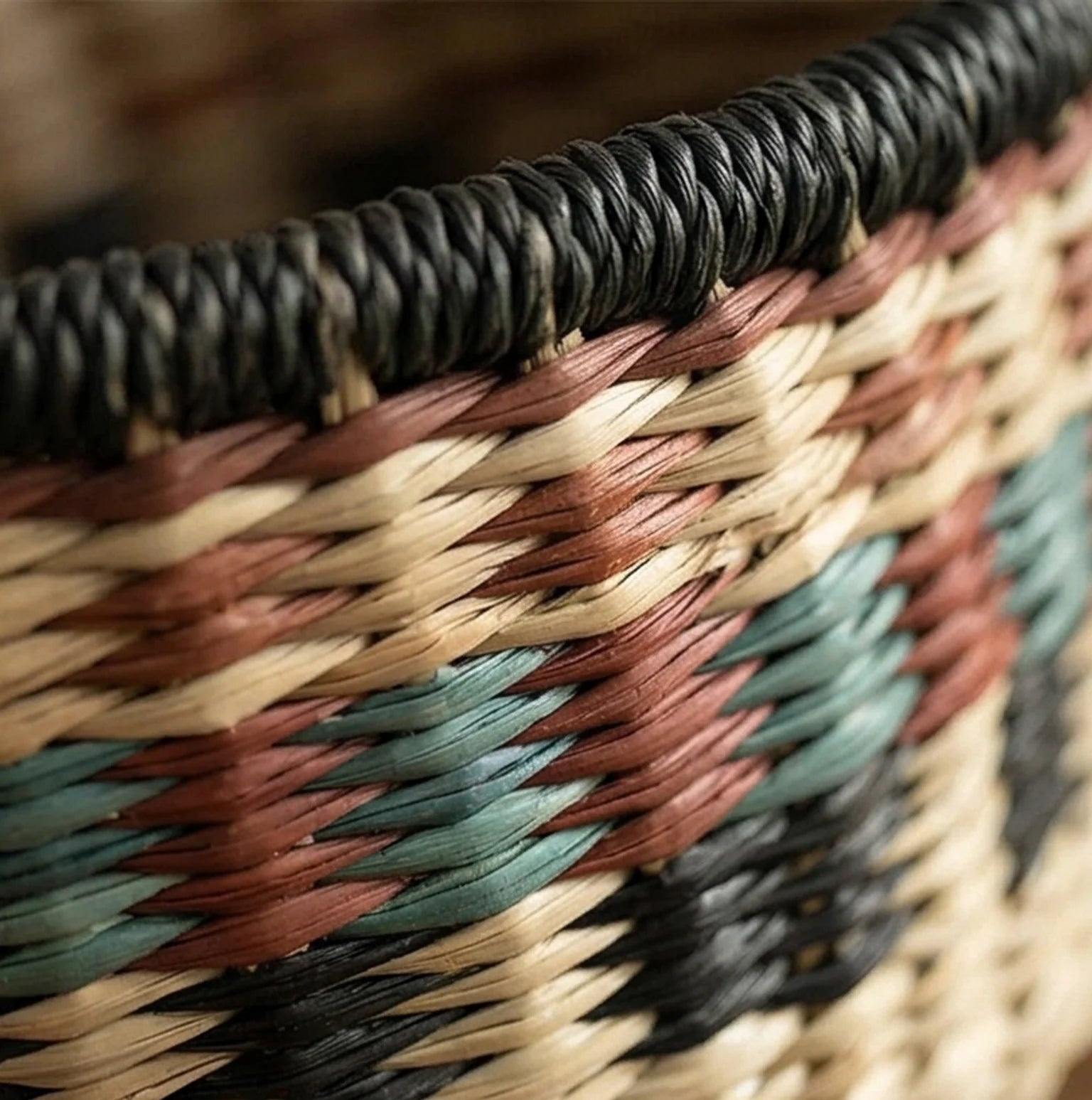 Hand-Woven Sea Grass Storage Baskets - Natural & Colorful — macro close-up of material texture and finish