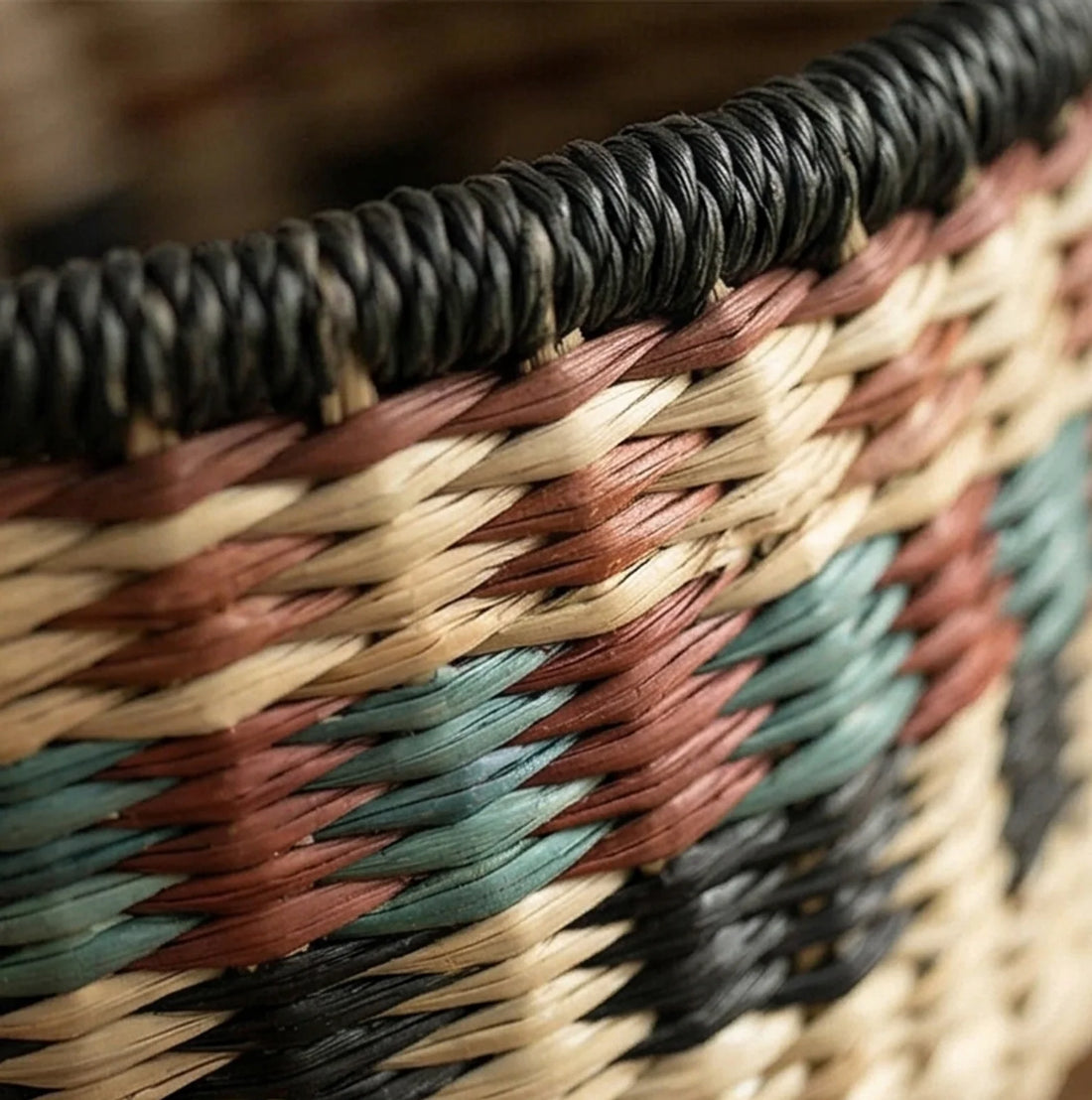 Hand-Woven Sea Grass Storage Baskets - Natural & Colorful — macro close-up of material texture and finish