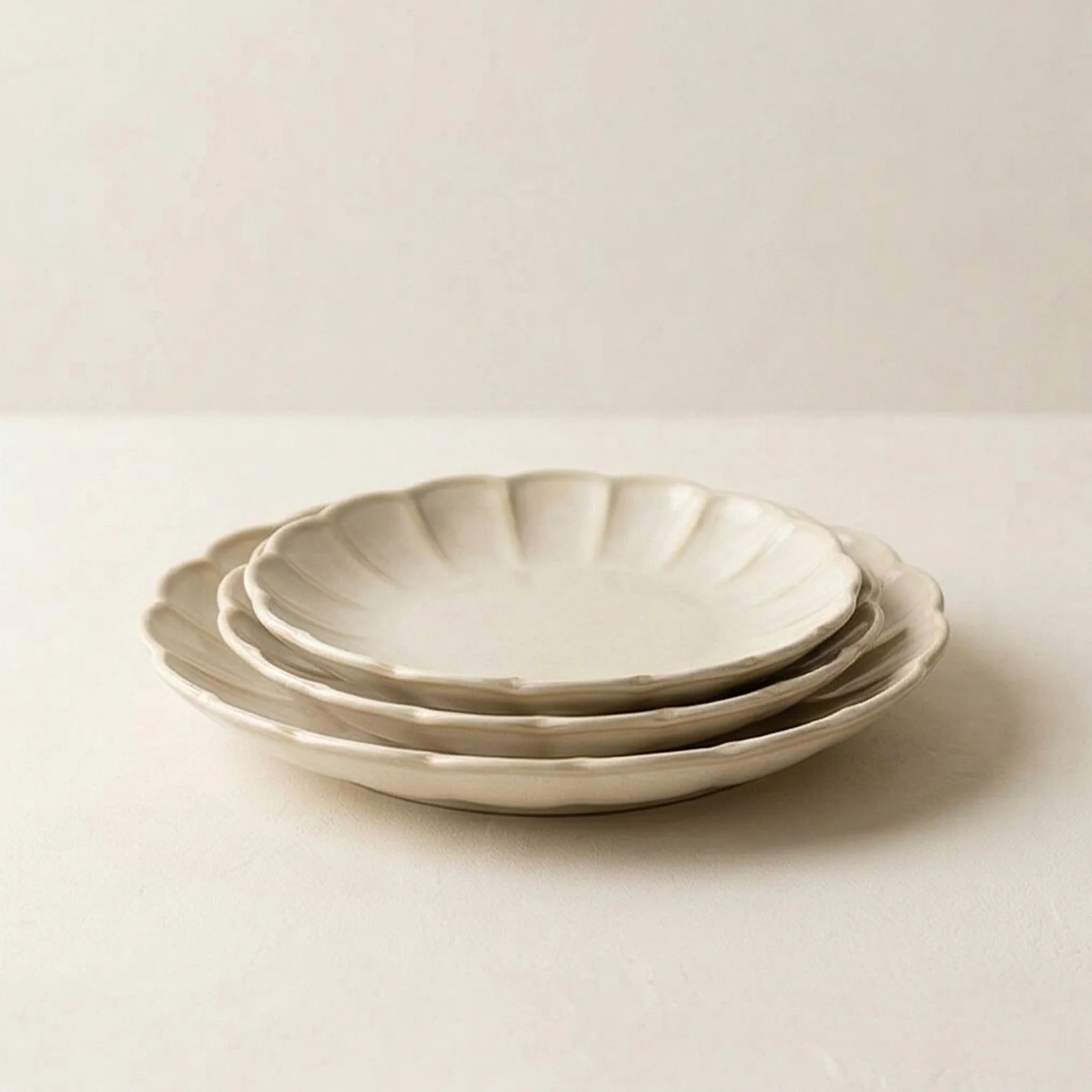 Scalloped Edge Ceramic Plate | Japanese Style Underglaze Fruit & Salad Dish — studio white background product shot