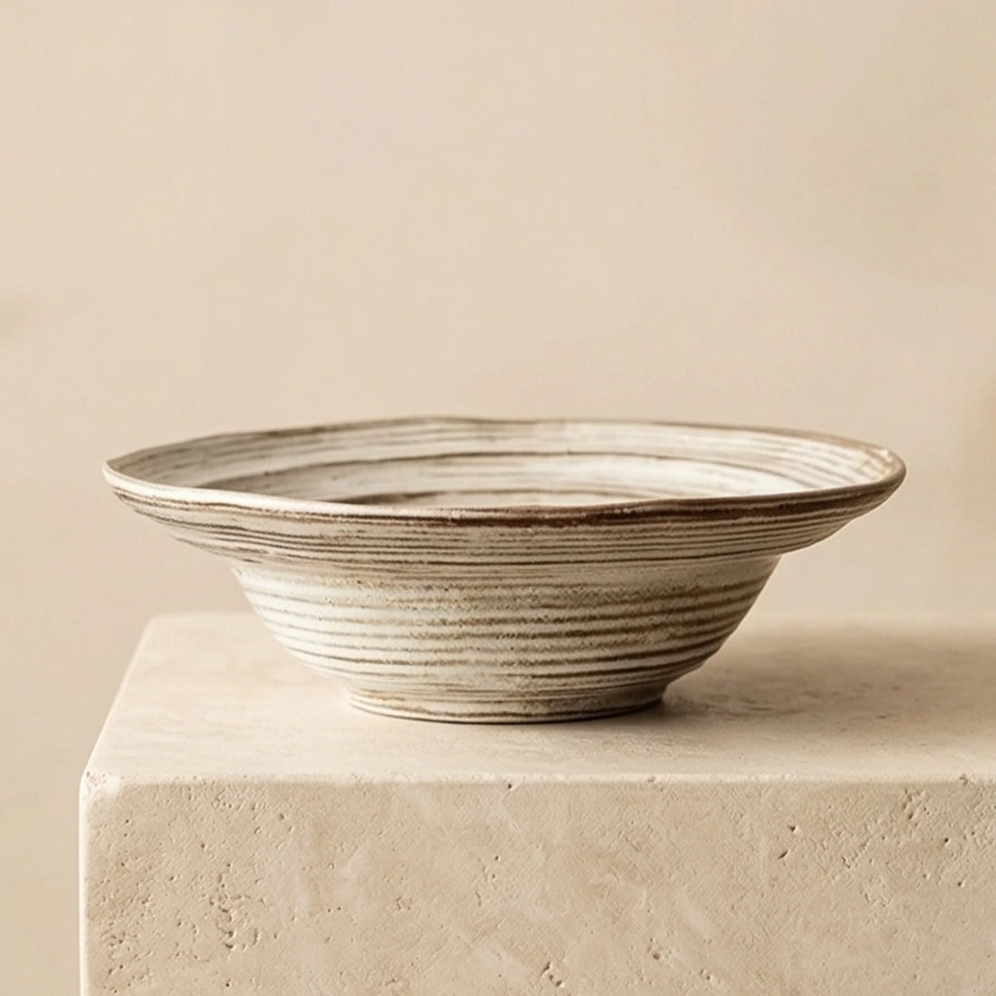 Rustic Handmade Ceramic Bowl with Spiral Texture - Jingdezhen Pottery Dinnerware — studio white background product shot