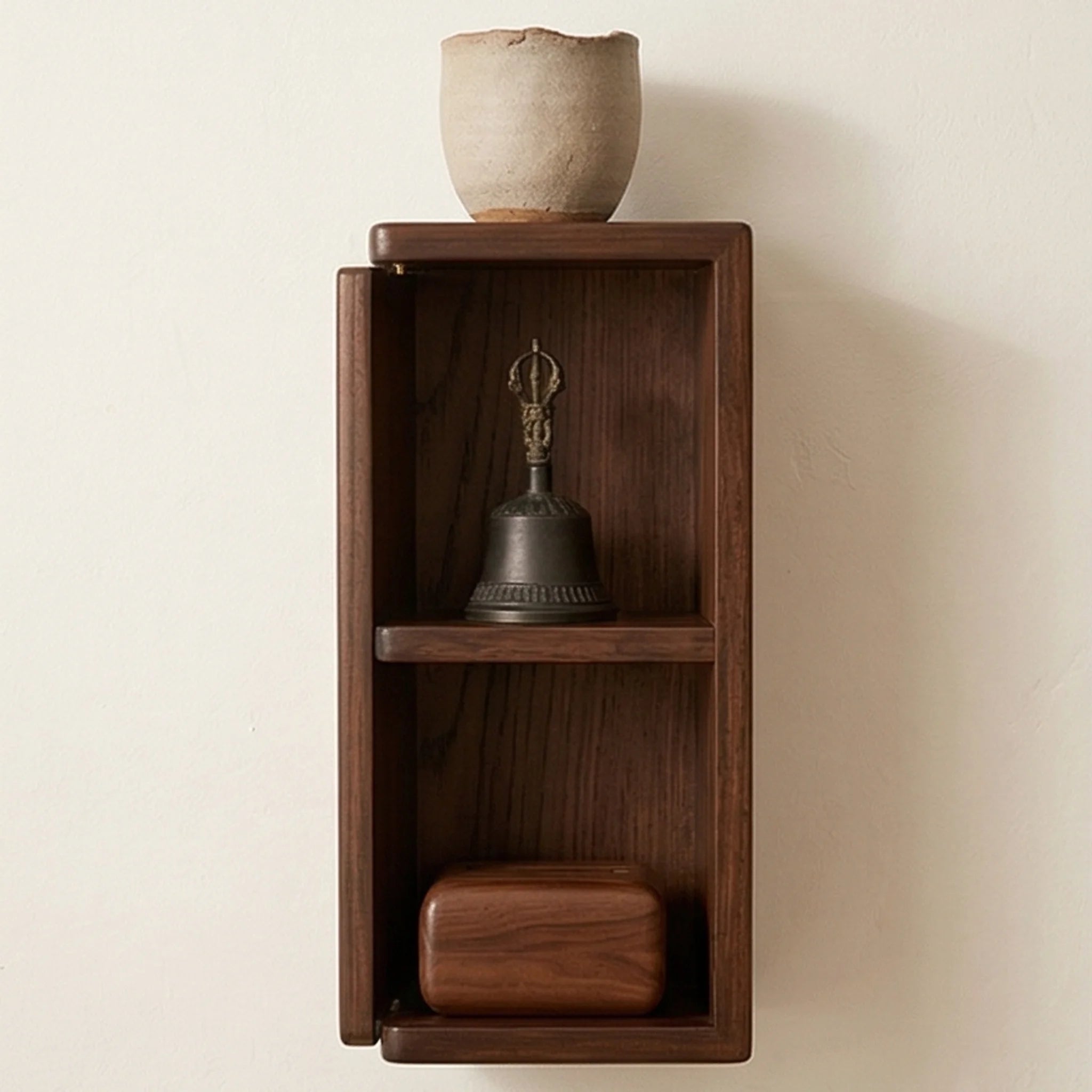 Solid Wood Corner Shelf L-Shaped Rotatable Wall Mounted Storage Rack — studio white background product shot