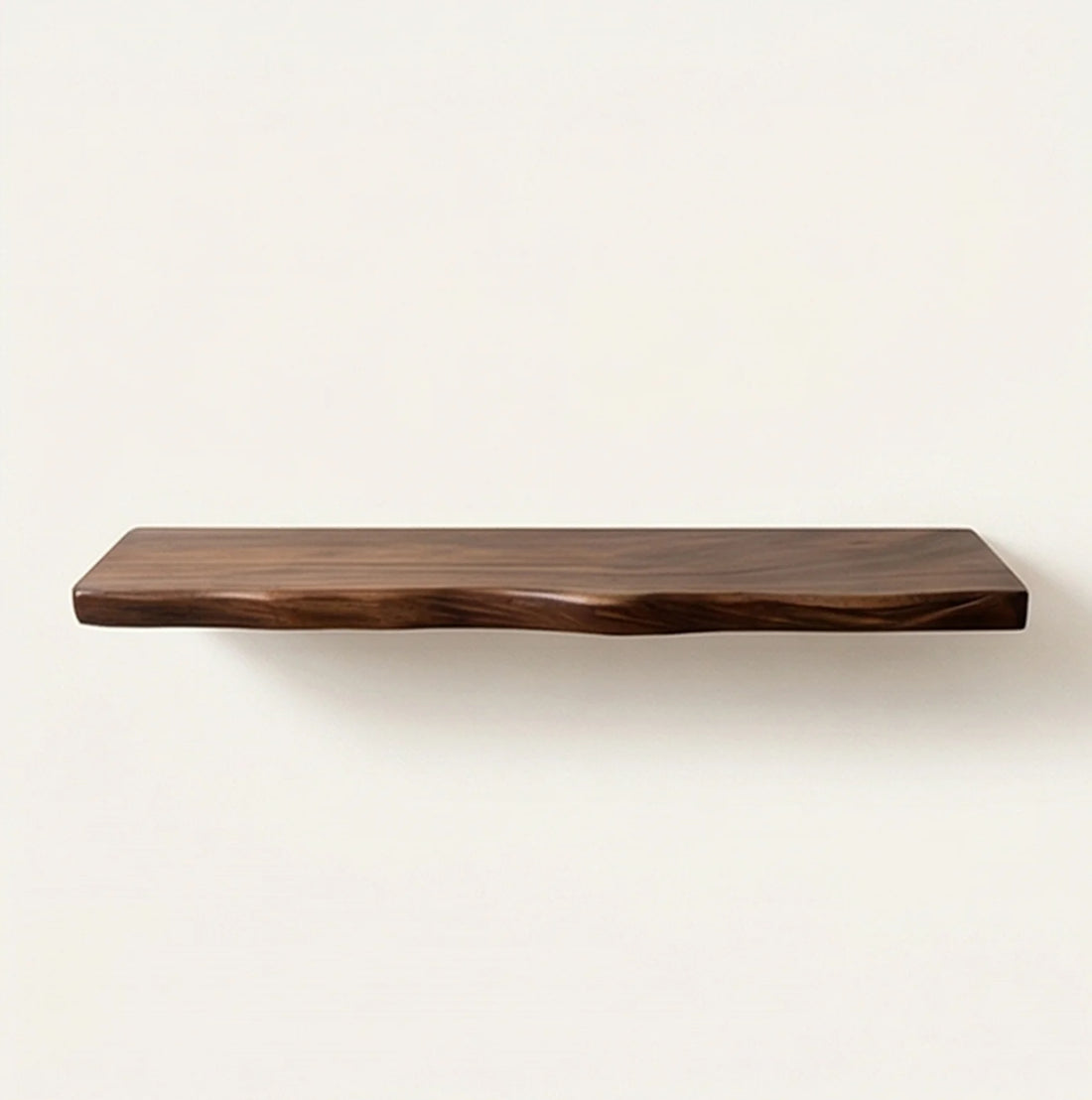 Solid Wood Floating Wall Shelf with Natural Irregular Edge — studio warm-white background product shot