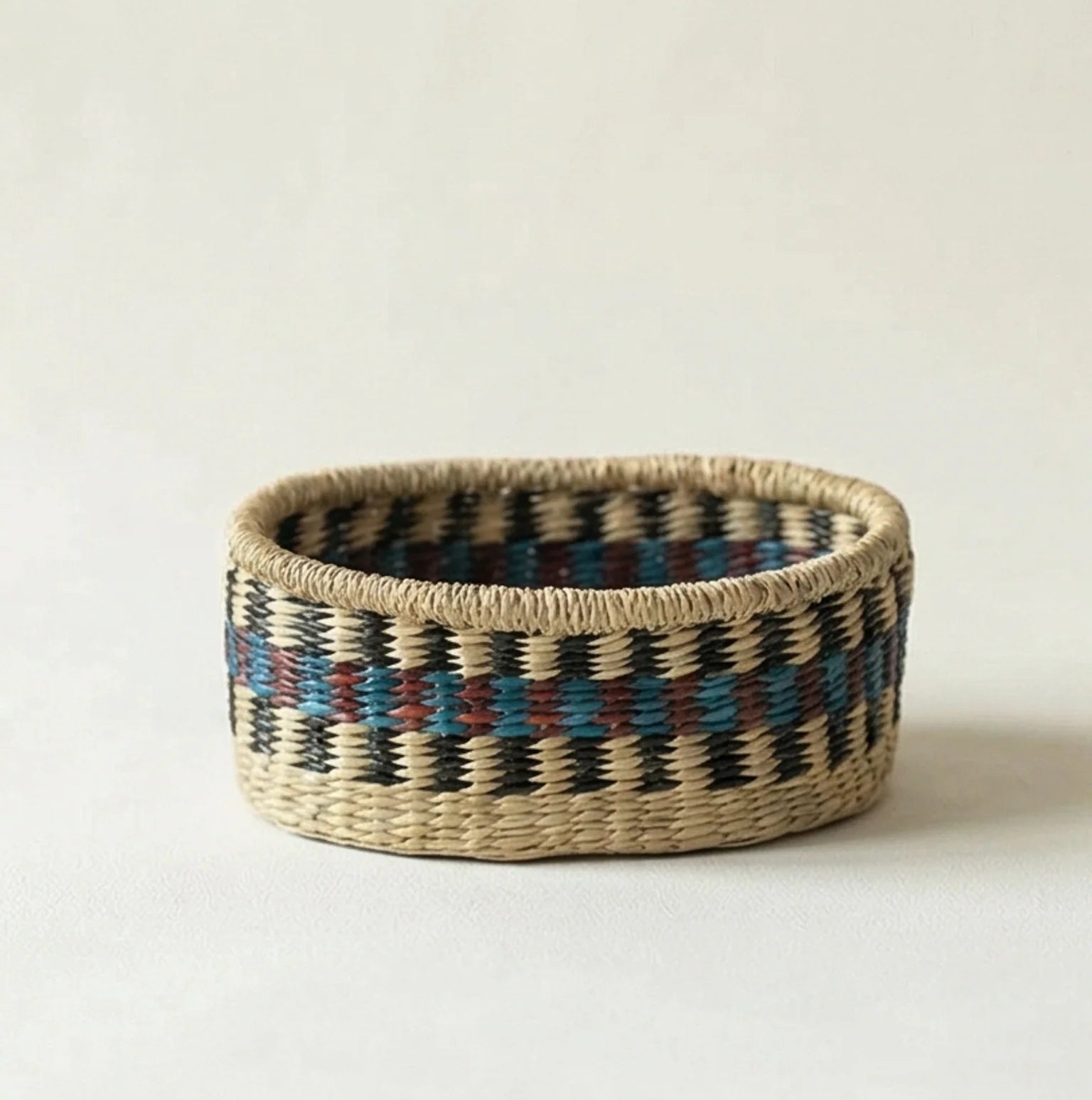 Hand-Woven Sea Grass Storage Baskets - Natural & Colorful — studio warm-white background product shot