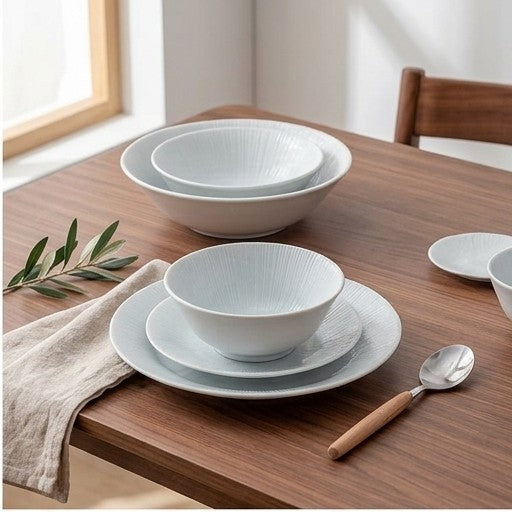 Mei Zun Ceramics Japanese Style Underglaze Porcelain Bowls & Plates Set - Thousand Layers Pattern