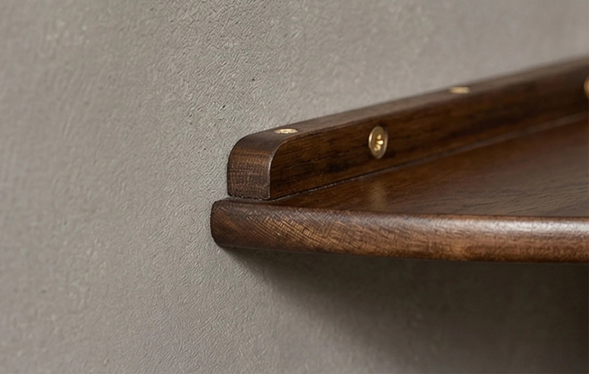 Solid Wood Corner Wall Shelf for Kitchen, Living Room, and Study — detailed close-up focused on the edge and hand-brushed finish