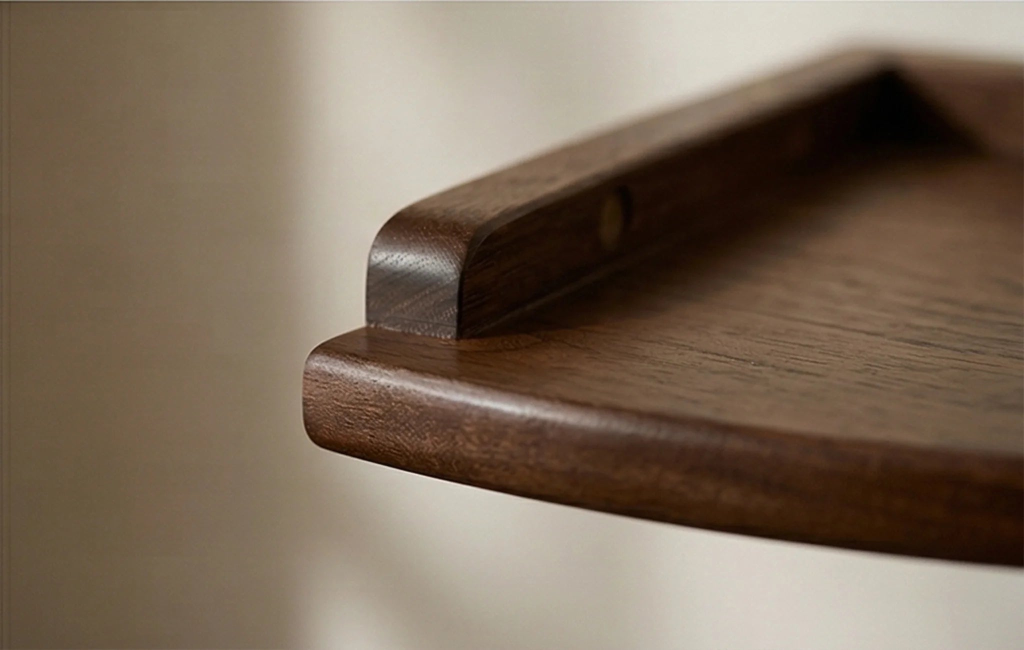 Solid Wood Corner Wall Shelf for Kitchen, Living Room, and Study — detailed close-up focused on the edge and hand-brushed finish