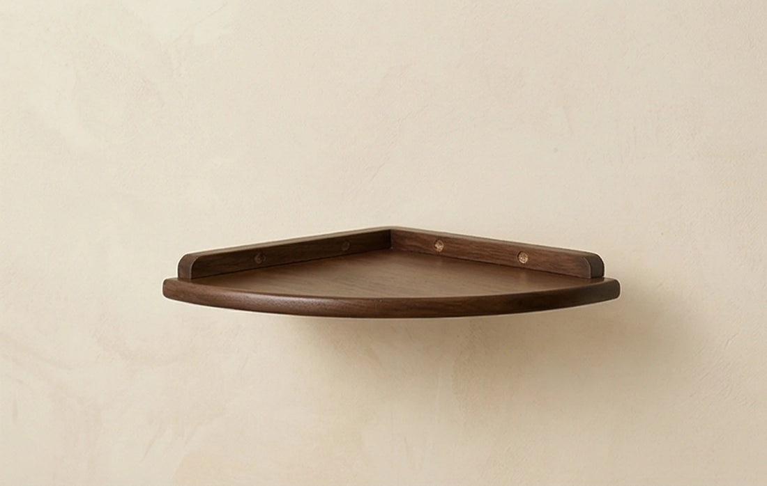 Solid Wood Corner Wall Shelf for Kitchen, Living Room, and Study — studio shot on clean white background