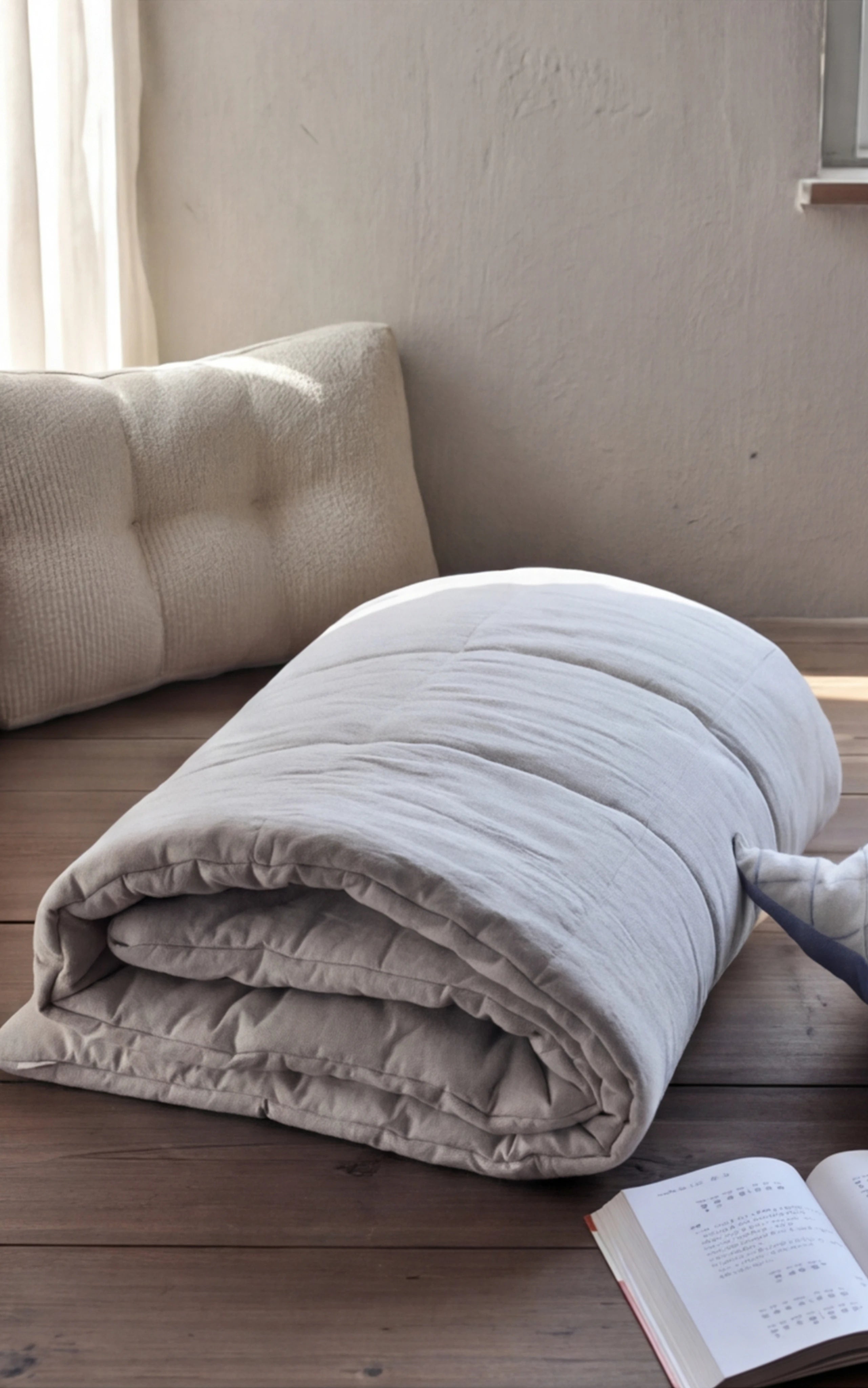 Linen Bay Window Cushion Floor Mattress with Backrest Pillow Set — lifestyle scene focusing on functional beauty
