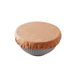 Brown linen bowl cover on a gray bowl, perfect for home decor.