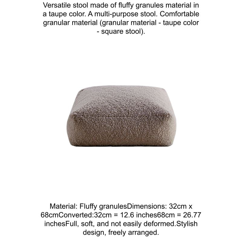 Fluffy taupe square bean bag chair cushion, cozy seating for living room.