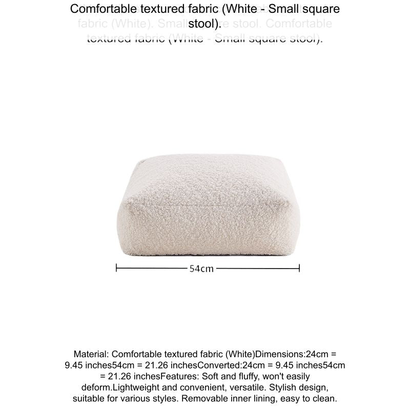 White fluffy textured fabric bean bag cushion, cozy seating for home.