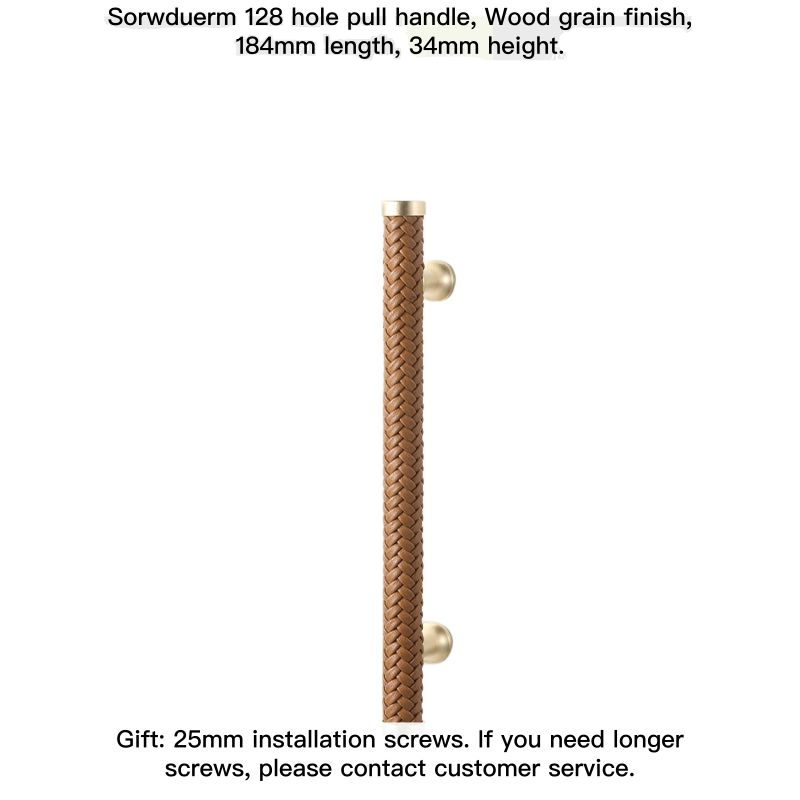 Woven leather drawer pulls in gold tone, featuring a braided brown leather finish on a white background.