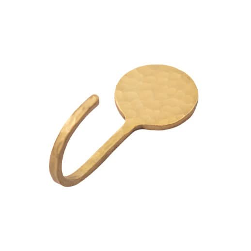 Hammered brass wall hook with round backplate, home decor accent.