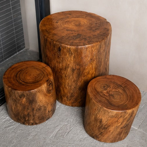 Solid camphor wood tree stump stool and side table