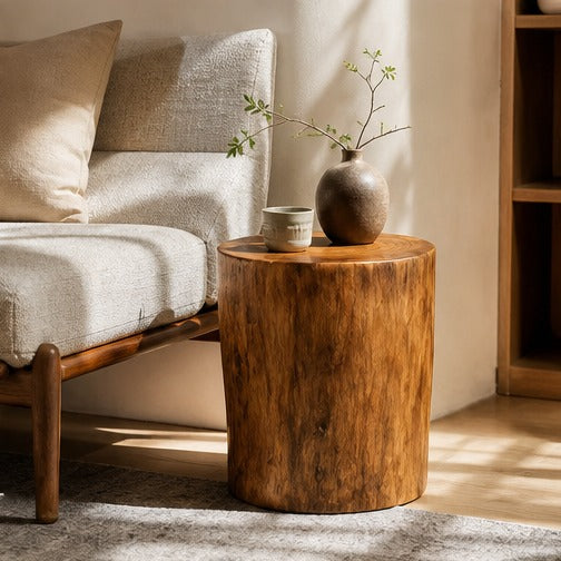 Solid camphor wood tree stump stool and side table