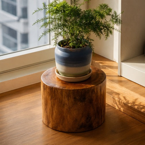Solid camphor wood tree stump stool and side table