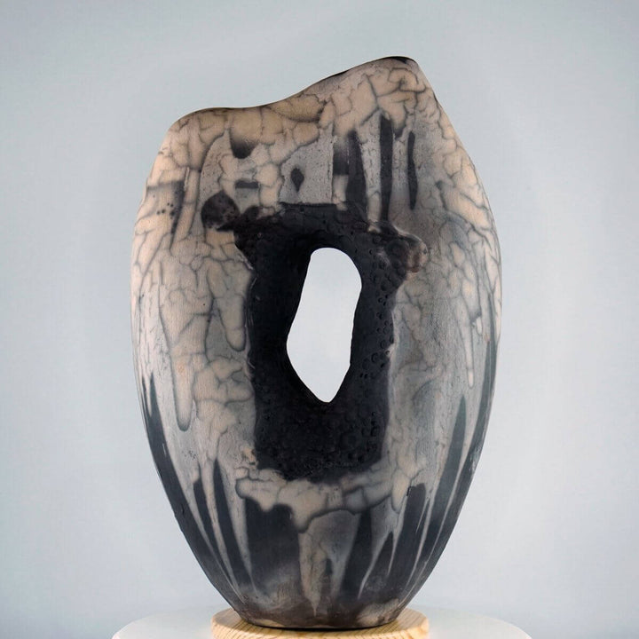 RAAQUU Confinement Series No. 1 - Signature Series Ceramic Sculpture 12.5" Raku Fired Pottery Fine Art by RAAQUU