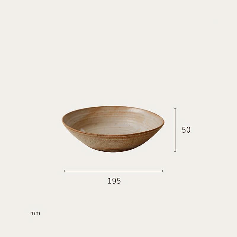 Brown Clay Tableware Handmade Set: rustic earthy ceramic bowl, 19.5cm diameter, 5cm height.