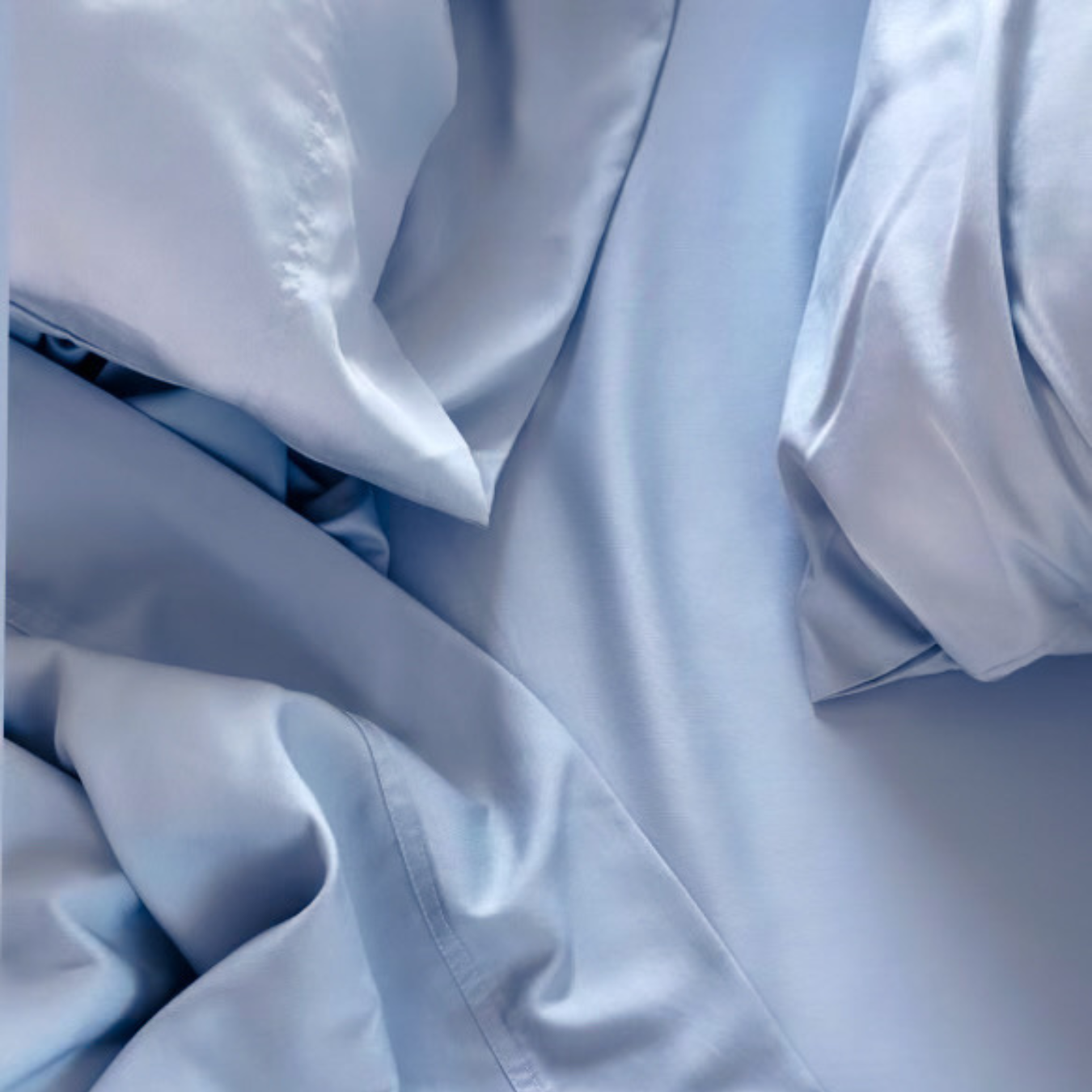 Soft blue Copper Infused Bamboo Pillowcase Set, smooth fabric, folded.