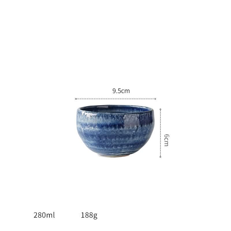 Japanese imported Mino-yaki wedge-shaped matcha bowl, deep blue glaze, 9.5cm x 6cm.