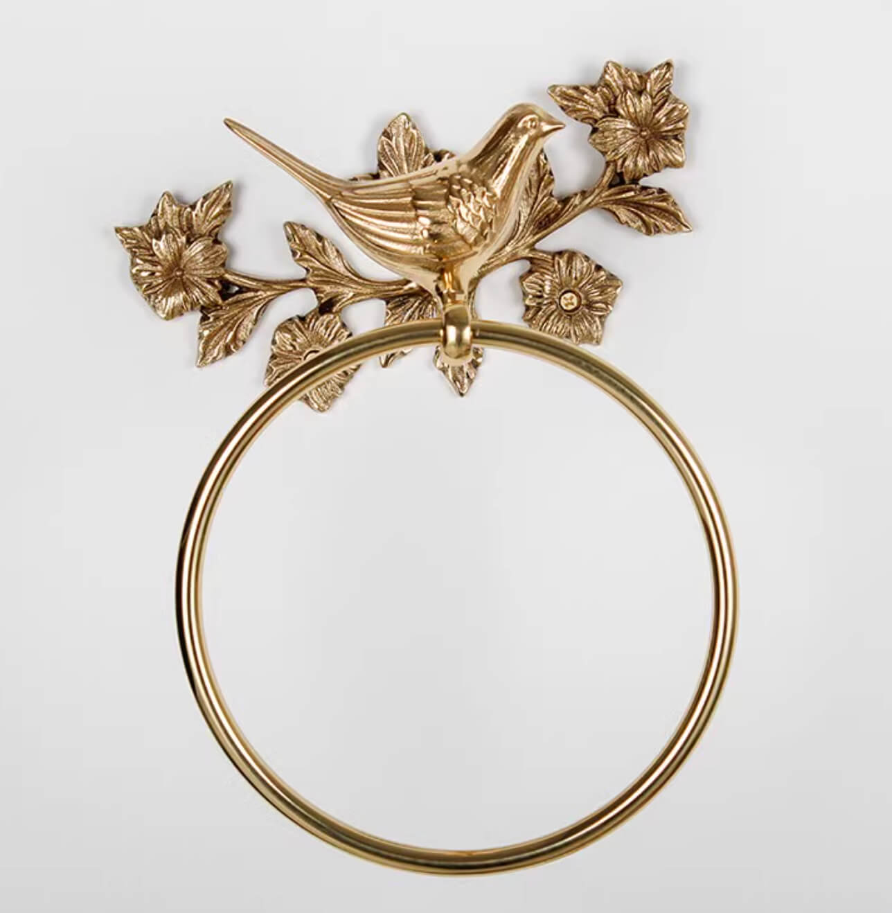 Gold brass bird with flowers towel rack/toilet paper holder for home decor.