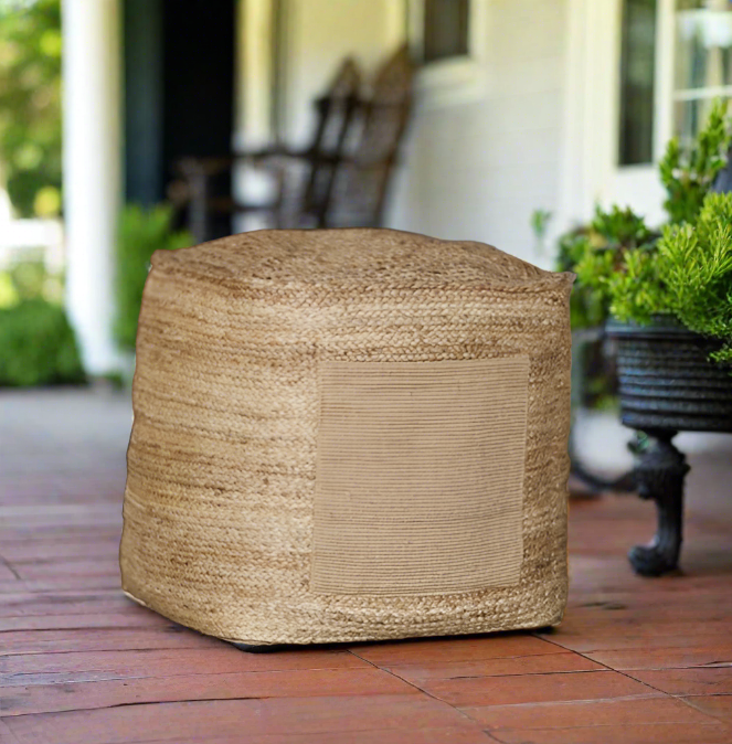 Indian Hand-Woven Natural Jute Ottoman