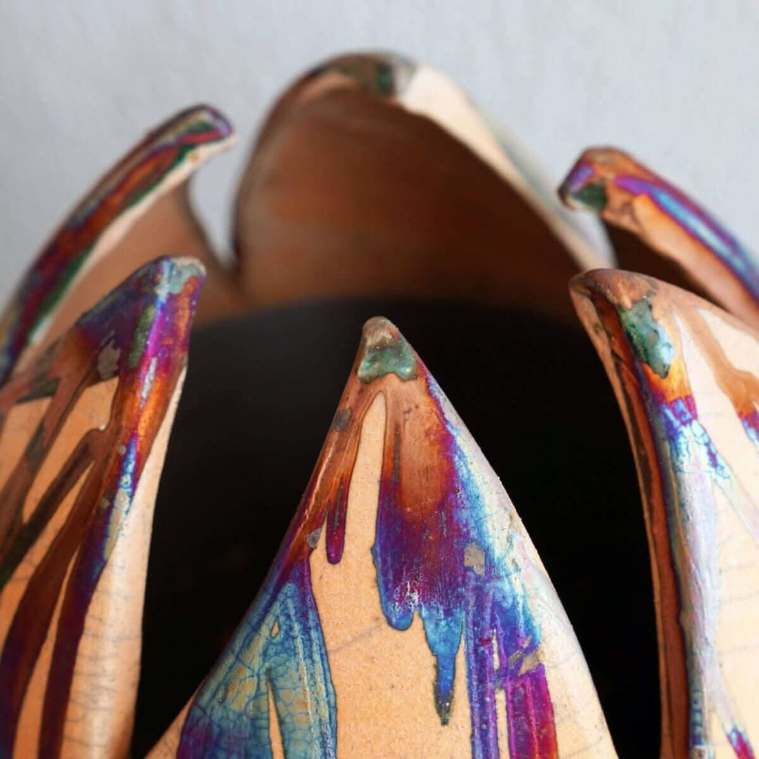 Large, colorful flower vase; raku firing; unique design; pre-order.